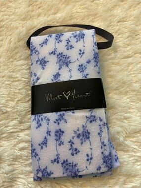 Velvet Heart White Tights with Blue Floral Print